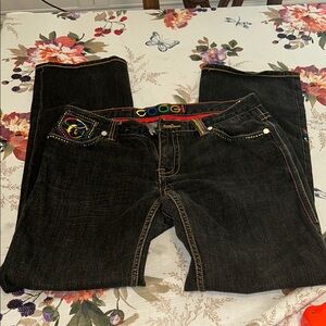 COOGI Australia women’s retro rainbow stitch jeans low waist.